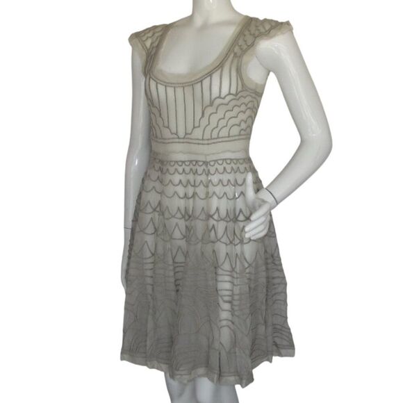 BIYA/Johnny Was Dress, S, Beige/Nude Mesh, Embroidered, SHEER, Cap shoulder - Picture 4 of 12